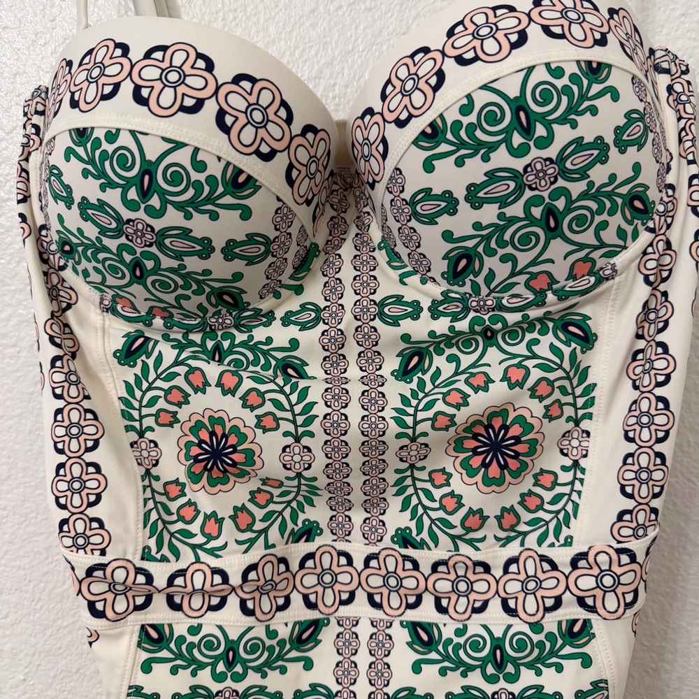 Tory Burch Green and Cream Floral Swimsuit - Picture 2 of 4